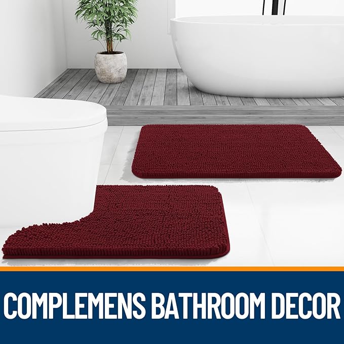 OLANLY Bathroom Runner Rugs 47x20, Soft Absorbent Chenille Bath Rugs, Rubber Backing Quick Dry, Machine Washable Long Bath Mats for Bathroom Floor, Tub and Shower, Home Decor Accessories, Burgundy
