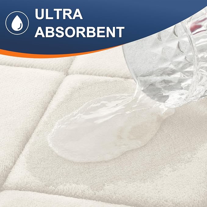 OLANLY Memory Foam Toilet Rugs U-Shaped 24x20, Ultra Soft and Absorbent Bathroom Rugs, Machine Washable Quick Dry, Comfortable Bathroom Contour Bath Mats for Toilet Base, Ivory
