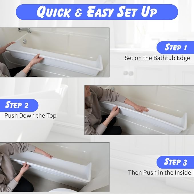 Tub Topper Kids Bathtub Splash Guard, Shelf & Toddler Bath Toy Tray - White | Toddler Bath Tray & Ledge Organizer, Strong Suction Cups, Patented Lip Design, Kids Bathroom Accessory Storage, Made in USA