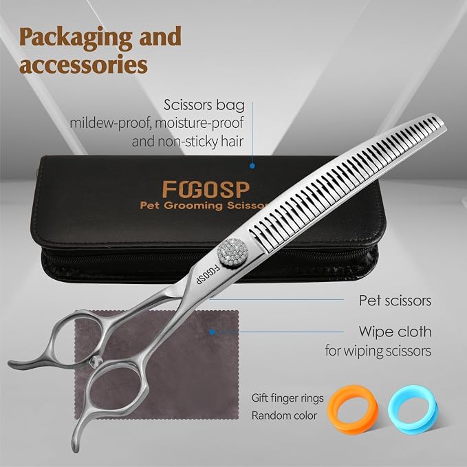 8.0'' Curved Chunkers Shears for Dog Grooming Professional Magic Pet Grooming Scissors Japan VG10 Steel 38 Teeth for Large Dogs (8 in, Curved Chunkers)