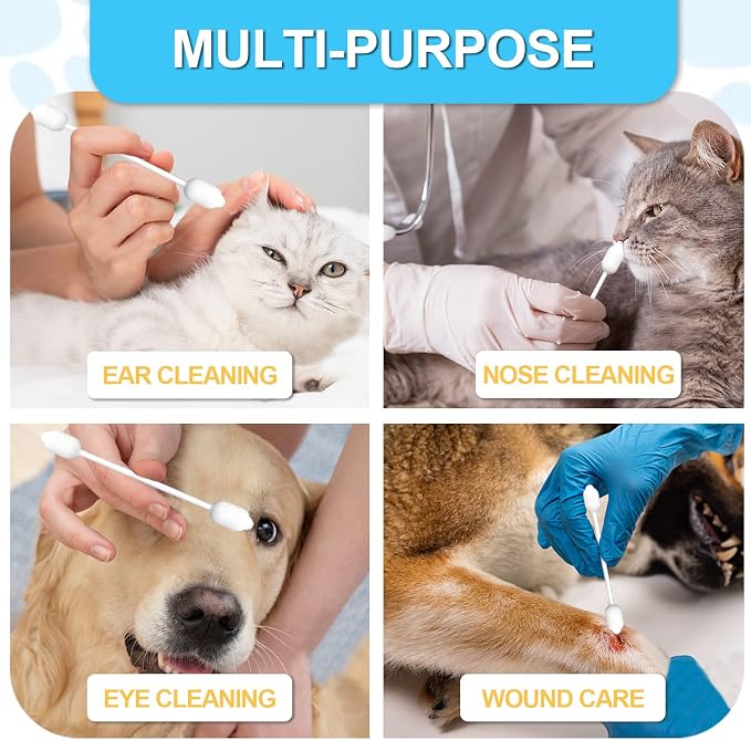 Large-Head Dog Ear Swabs, Gourd Cotton Tips, 56 pcs | Soft cotton-paper sticks in sealed packs for folds, paws, post-play cleanup, bathroom or travel.