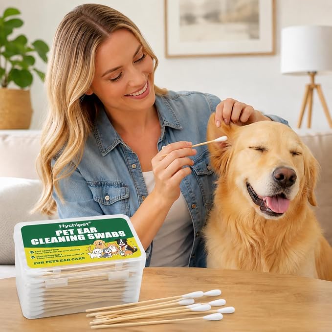 200PCS Long Cotton Swabs in Storage Box,6 Inch Long Cotton Swab with Bamboo Handle for Dogs and Cats - Lint Free,Gentle and Soft Cotton,Ear Swabs Specially Designed for Dogs Ear Cleaning