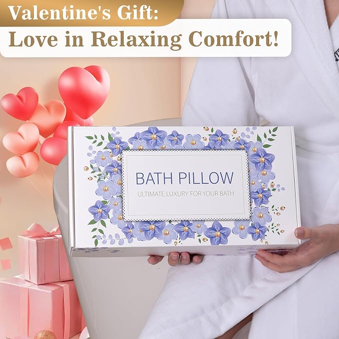 Bath Pillow Luxury Bathtub Pillow, Extra Soft & Comfortable Bath Pillow for Tub Head Neck and Back Support, with 4D Air Mesh Cushions & Non-Slip Suction Cups - Great Bath Gifts (Gray)