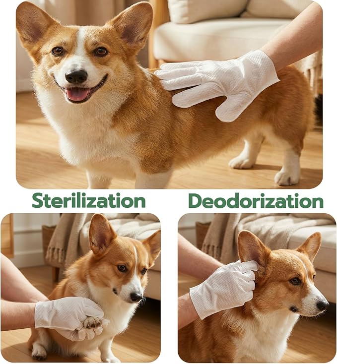 20-Pack Extra Thick Pet Cleaning Glove Wipes with Lid | Value Pack Dog & Cat Grooming Gloves | Rinse-Free Bath Wipes with Coconut, Aloe & Jojoba for Odor Control & Daily Care
