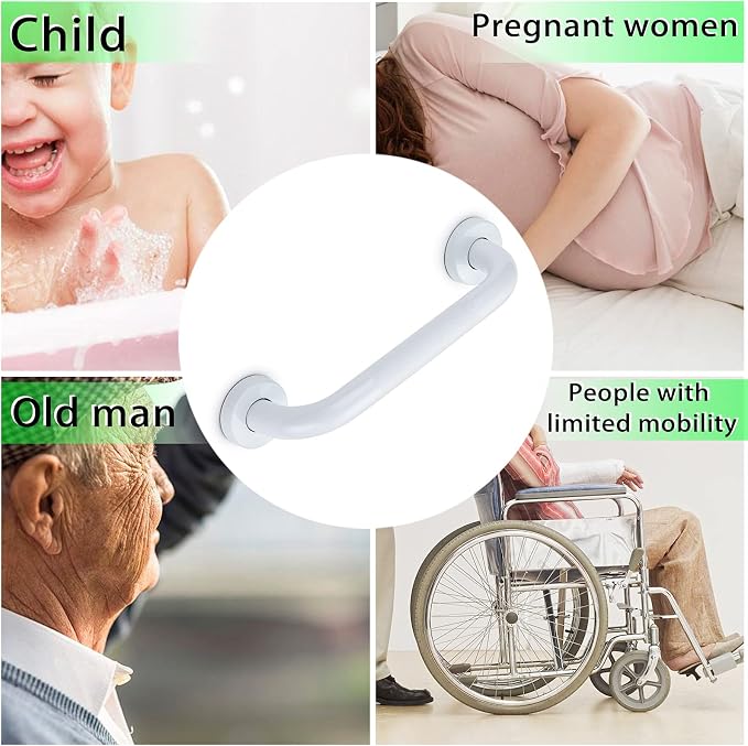 Sumnacon 12 Inch Anti-Slip Grip Bath Grab Bar - Sturdy Stainless Steel Shower Handle with Screws, Safety Handicap Shower Bar for Bathtub Toilet Bathroom Kitchen Stairway Handrail, White (Pack of 2)