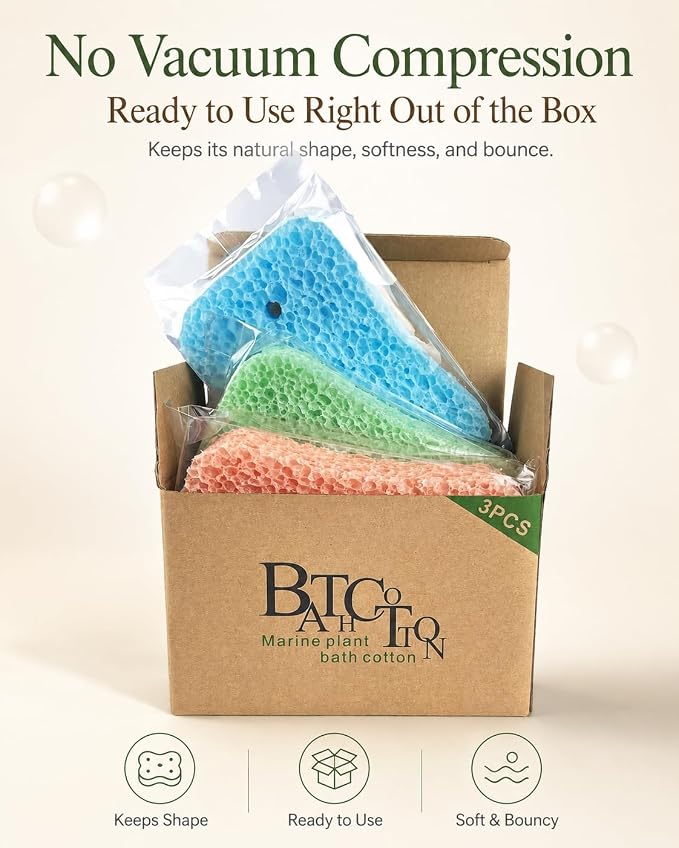 Textured Exfoliating Bath Sponge 3 Pack, Foam Body Sponge for Shower, Rich Lather, Easy-Rinse, Durable Shower Scrubber for Women and Men, 5.5 x 3.5 x 1.2 in