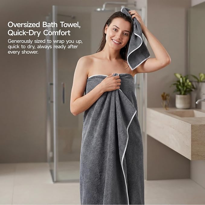 REDKISS Pack of 6 Towel Set - 2 Extra Large Bath, 2 Hand, 2 Washcloths, Ultra Soft & Highly Absorbent, Quicker to Dry, Grey Towels for Bathroom, Spa, Hotel, Gym
