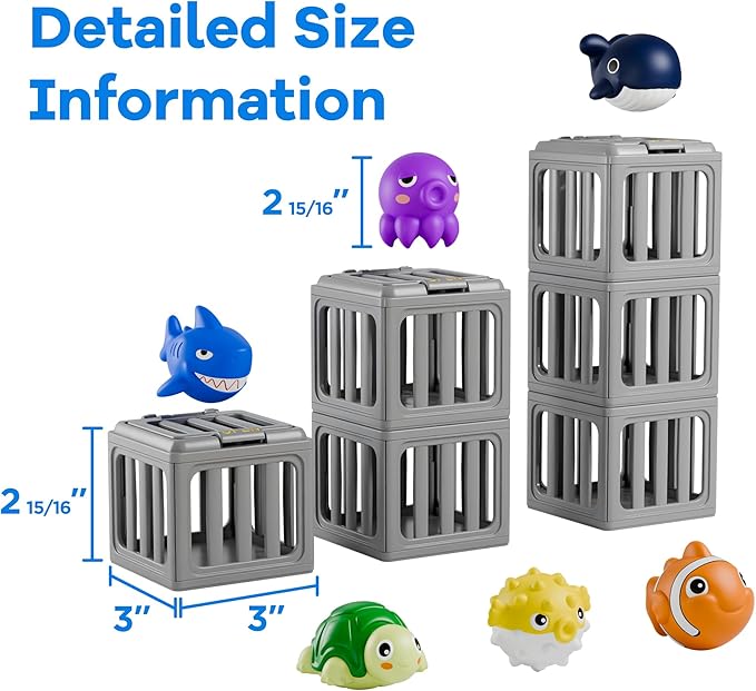 Funscape Kids Pool Diving Toys, Water Swimming Dive Pool Game, Toddler Bath Toy Play Set W/ Fish Box Floating Animals, Fun Outdoor Beach Lake Swim Summer Party Gift 3 4 5 6 7 8 10 12 Year Old Boy Girl