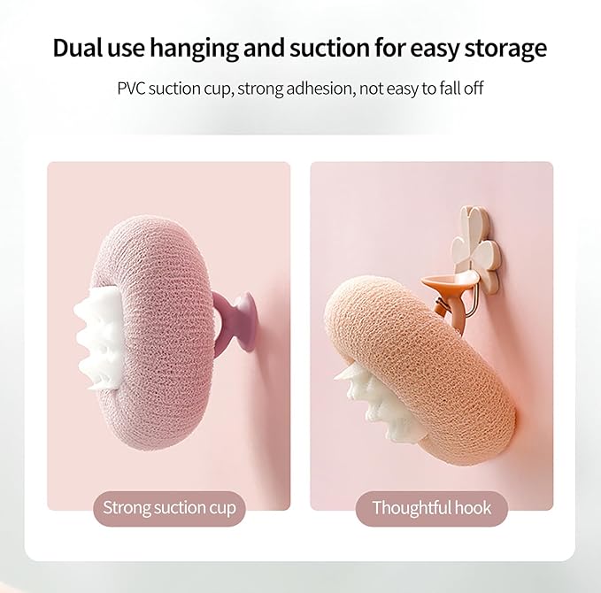 2-in-1 Sunflower Shower Sponge with Suction Cup | Exfoliating Bath Sponge for Soft Skin | Hypoallergenic & Eco-Friendly Body Scrubber for Spa-Like Luxury (Meat Pink, Purple, Light Green)