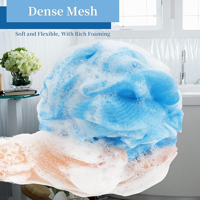 FARMOGA Bath Loofah Sponge Back Scrubber Shower Sponge Soft Mesh Exfoliator Pouf Shower Ball Bath Sponges for Women and Men Bath Accessories
