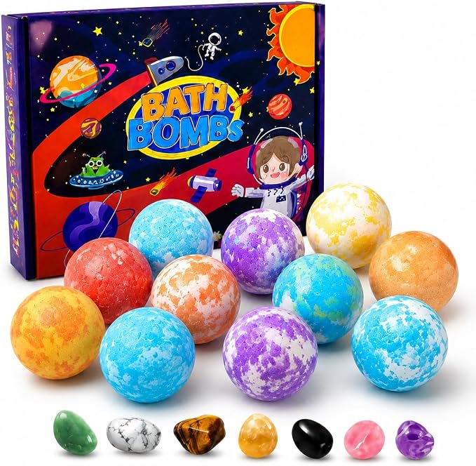 Bath Bombs for Kids with Surprise Toys Inside,Kids Bath Bomb Gift Set | Galaxy themed with Hidden Gemstones, Colorful Fizzing Sensory Bath Toys for Boys & Girls Ages 3-12, Birthday Gifts