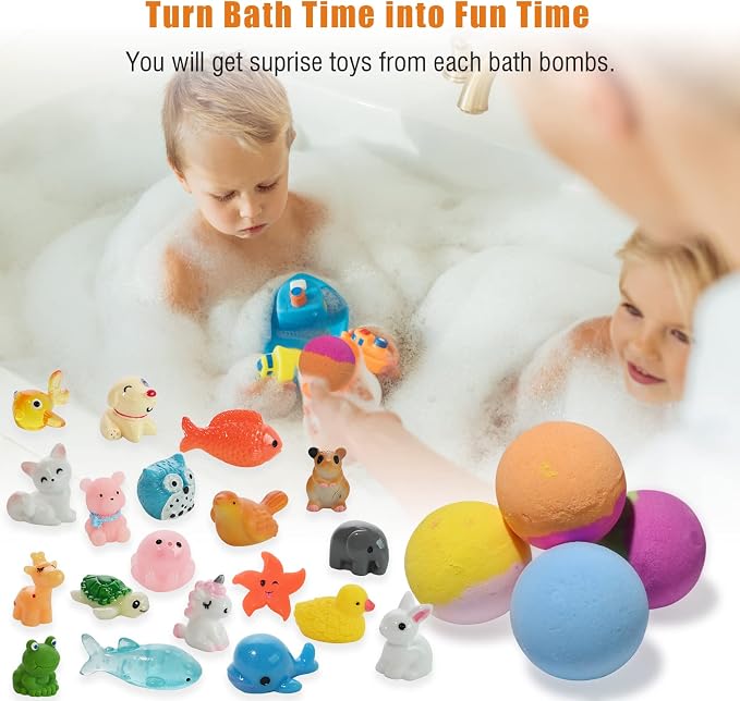 Bath Bombs for Kids with Surprise Inside, 20 Pack Kids Bath Bombs Gift Set with Toys for Girls Boys, Handmade Child-Safe Bubble Bath Fizzy Balls Kit for Birthday, Summer Fun, Christmas