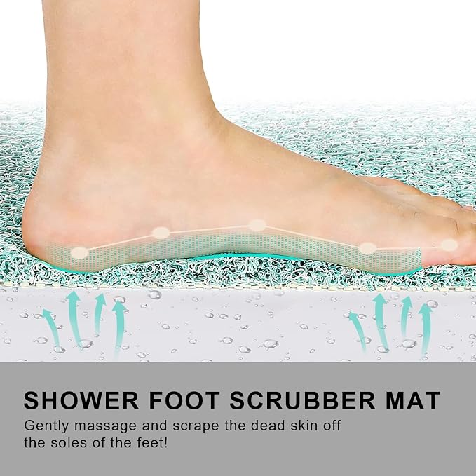 0.6" Extra Thick Non Slip Shower Mat, PVC Loofah Shower Mat with Drain, Quick Drying Bath Mat for Inside Shower, Bathtub Mats Foot Scrubber for Elderly, Bathroom, Kitchen, Wet Areas(Blue 16x24)