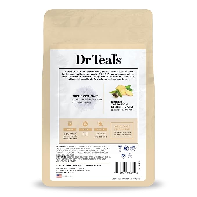 Dr Teal's Epsom Salt Magnesium Soak, Vanilla Comfort, 3 lbs (Pack of 2)