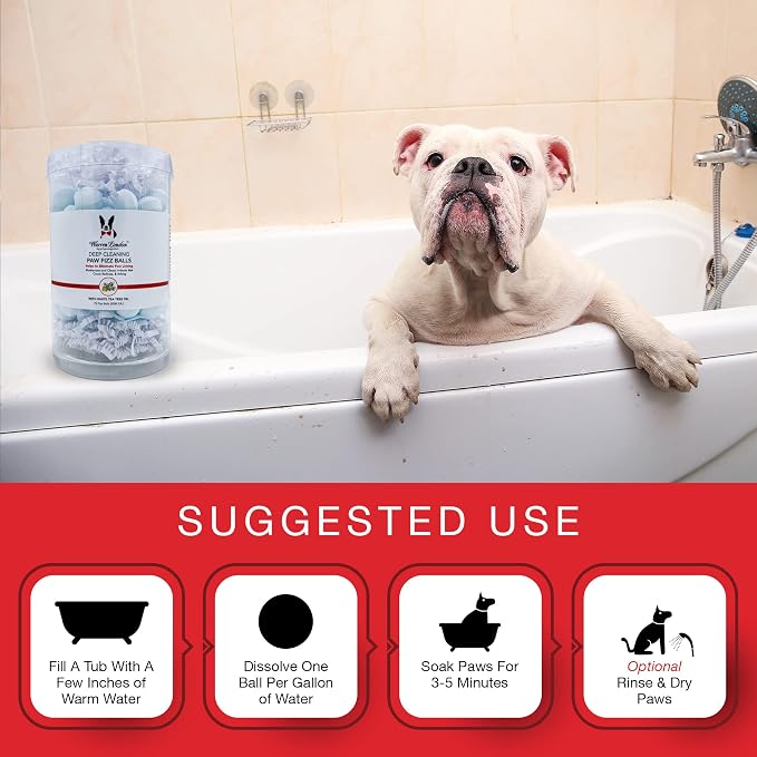 Warren London Deep Cleaning Paw Soak for Dogs – 75 Count Fizz Balls | Made with Tea Tree Oil, Aloe & Seaweed | Stops Licking & Promotes Healthy Pads | 5-Minute at-Home Spa Treatment