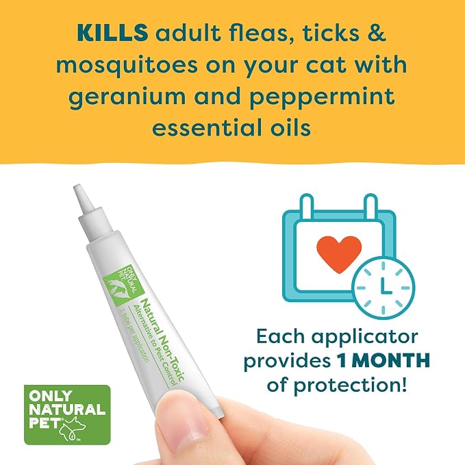 Only Natural Pet EasyDefense Natural Control Squeeze-On Drops - Plant-Based Formula for Cats Over 4 Months - Natural Topical Care Formula for Cats - Pet Health Protection - 3-Month Supply (2-Pack)