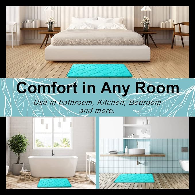 OLANLY Memory Foam Bath Mat Rug 59x20, Ultra Soft and Absorbent Bathroom Rugs, Non-Slip, Comfortable, Machine Washable Bath Carpet for Bathroom Floor, Tub, Shower and Home Decor Accessories, Teal
