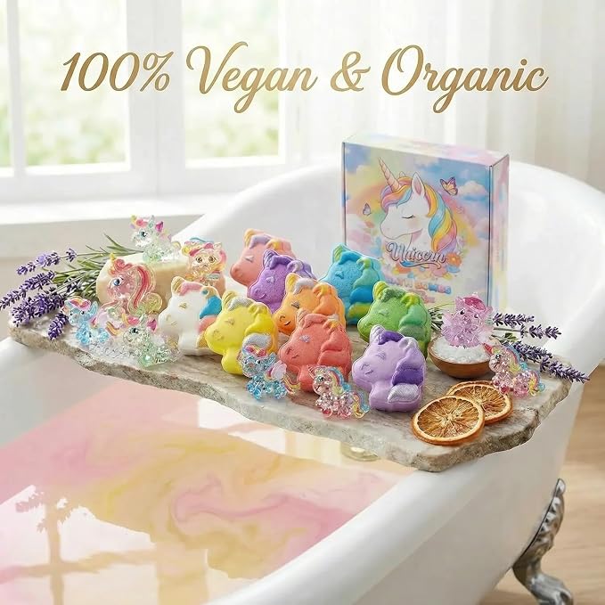 Unicorn Bath Bombs for Kids with Surprise Inside-9 Pcs Large Fizzy Bath Salts with Calming and Long Lasting Scent, Handmade Bubble Bath Bombs for Gilrs Age 3 4 5 6 7 8 9+ Year Old