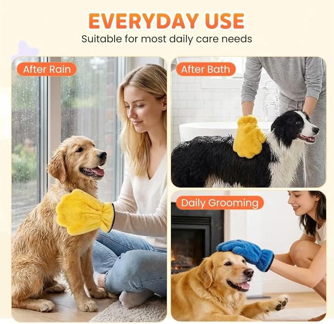 Pet Grooming Gloves – Dog & Cat Bath Gloves with Quick-Dry Absorbent Microfiber, Gentle Bathing & Drying Gloves for Washing, Massaging & Shedding, 10.2x7.9x0.79in (Yellow,2)