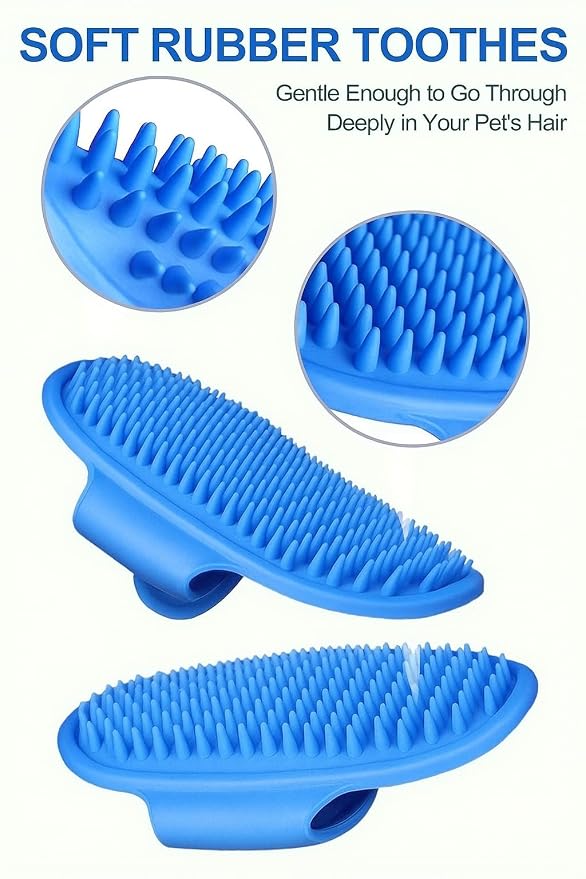 Silicone Pet Grooming Brush for Dogs & Cats – Soft Bath Brush, Gentle Deshedding & Massage Tool, Adjustable Hand Strap, Use Wet or Dry for Short & Long Hair Pets (Blue)