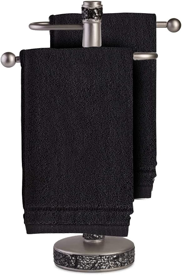 Creative Scents Cotton Fingertip Towels Set Black - 4 Pack - 11 x 18 Inches Decorative Small Extra-Absorbent and Soft Terry Towel for Bathroom - Powder Room, Guest and Housewarming Gift (Black)