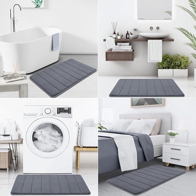 Buganda Memory Foam Bath Mat, 35" x 24", Ultra Soft Bathroom Rugs, Water Absorbent and Machine Washable Bath Rug Runner for Bathroom, Shower, and Tub, Dark Grey