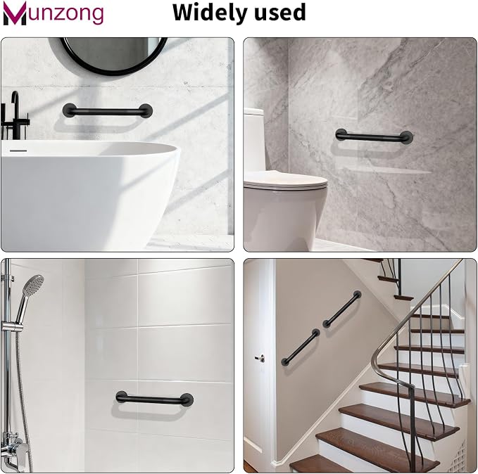 12 Inch Anti Slip Bathroom Grab Bar, Munzong Oil Rubbed Black Shower Grab Bar for Bathtubs, Knurled Handicap Balance Bar,Safety Hand Rail Support Elderly Senior