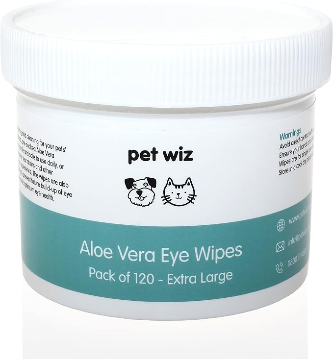 pet wiz Aloe Vera Eye Wipes for Cleaning Dogs & Cats - Extra Large