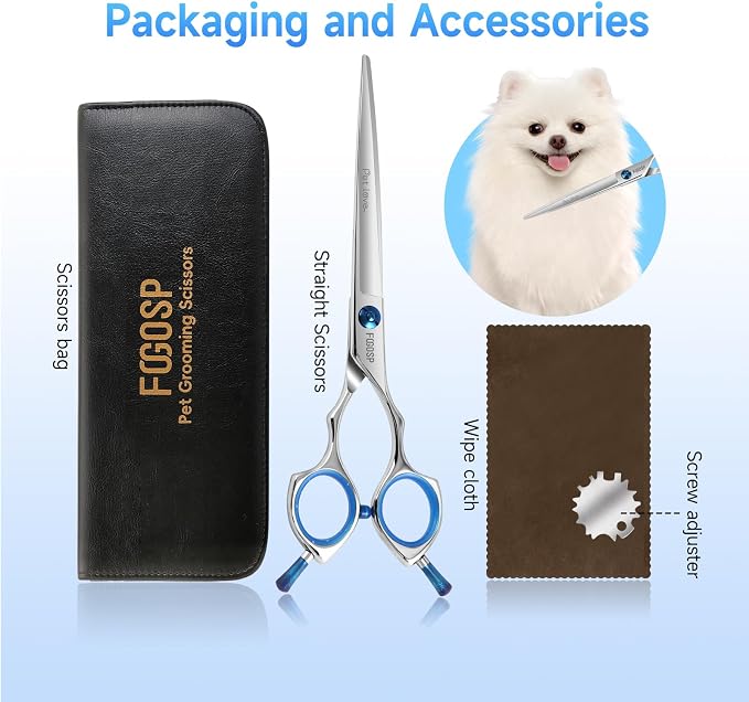 Straight Dog Grooming Scissors 7 in Dog Hair Scissor Trimming Dogs Pet Cat Shears Japan 440C Symmetric Handle Easy for Cutting Body Leg Hairs(7.0)