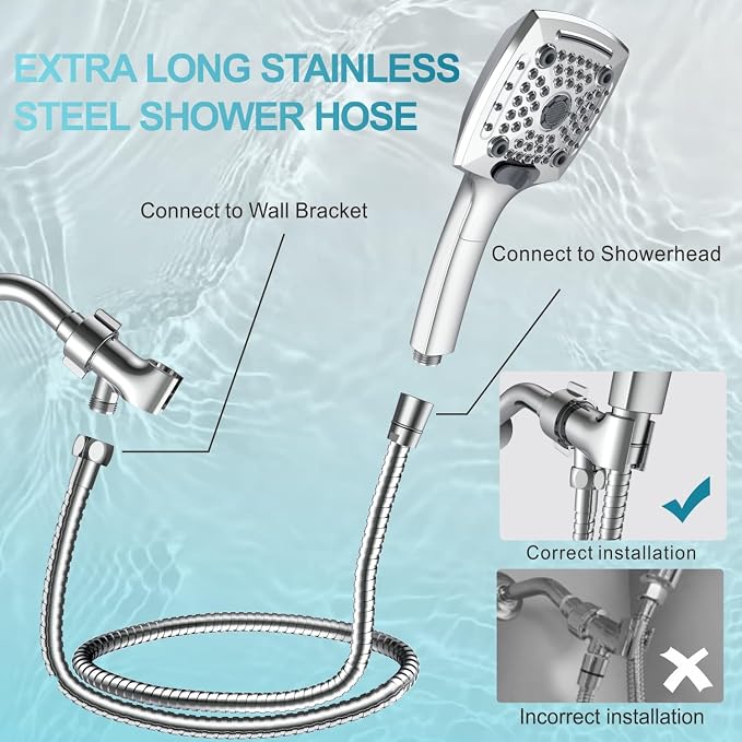 ELLO&ALLO Shower Head with Handheld, High-Pressure Handheld Shower Head with 5 Spray Modes, 59-Inch Stainless Steel Hose & 360° Adjustable Bracket Perfect for Pet Bathing, Baby Care & Shower Cleaning