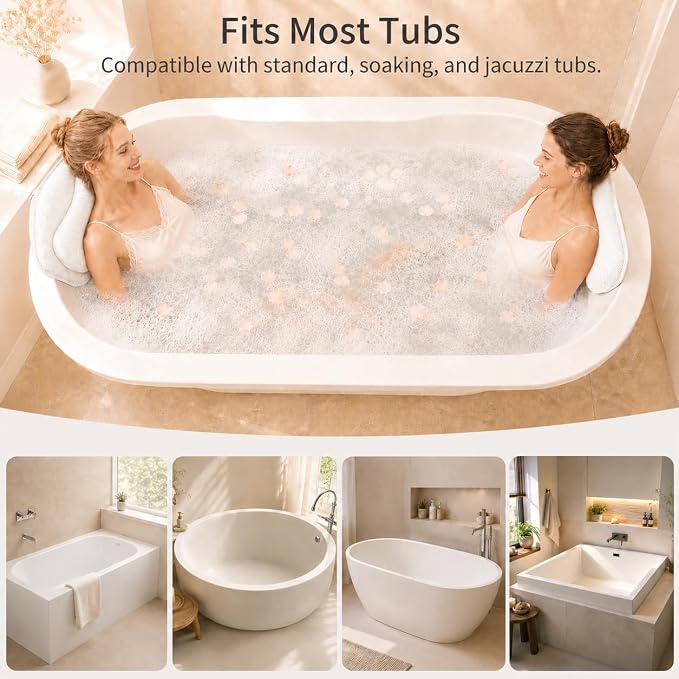 58" Full Body Bath Pillow for Two, Bath Tub Pillows for Head and Neck, Waist, Back Support, 6D Air Mesh Luxury Bathtub Cushion for Soaking Tub, Bathtub Accessories for Relaxing Spa