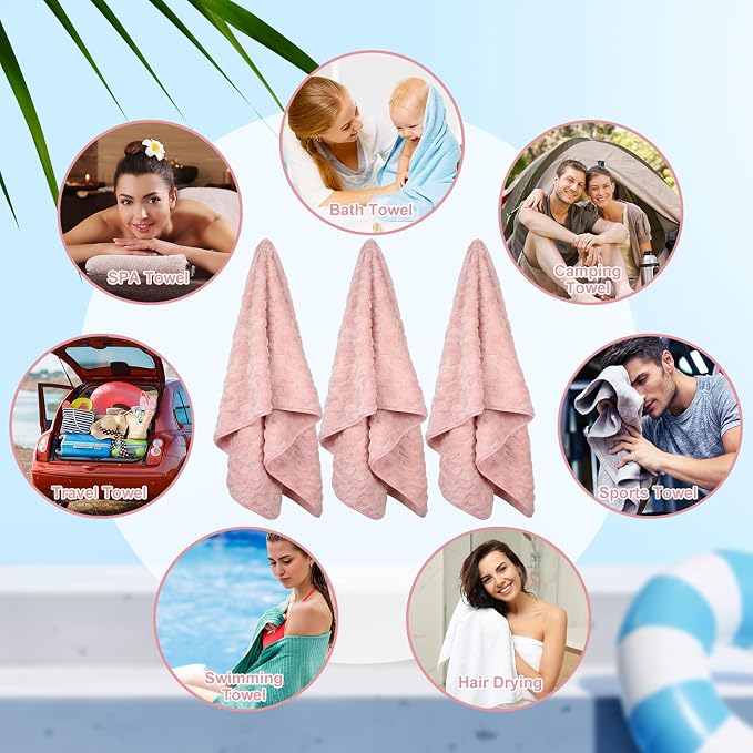 SmoothNovelty 8 Pack Microfiber Bath Towels Bulk 27'' x 60'' Oversized Bath Towel Highly Absorbent Extra Large Shower Sheets Soft Drying for Beach Pool Bathroom Salon Party(Pink)