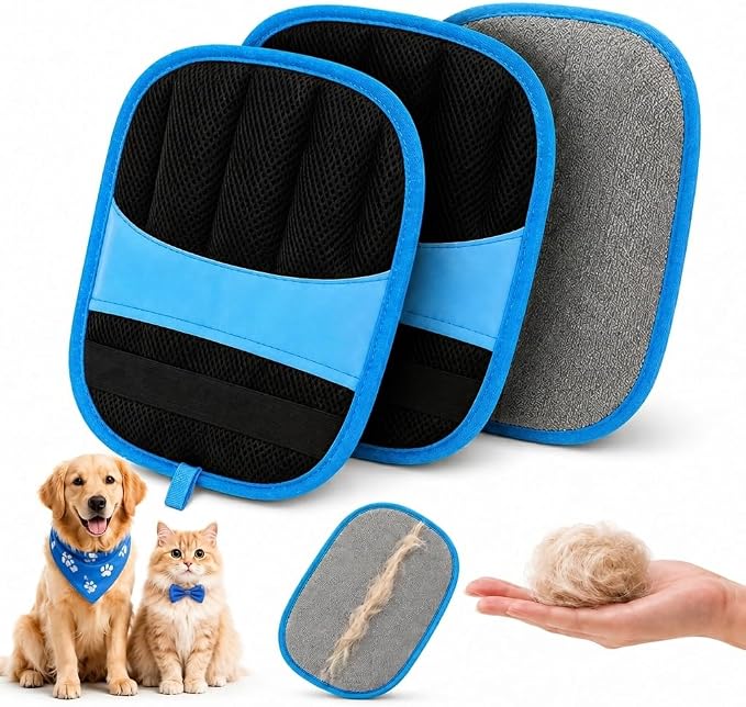2 Pack Pet Hair Remover Glove for Cats & Dogs, Couch, Carpet, Car Seats | Washable Static 5-finger Mitt, Dog and Cat Hair Remover for Couch, Carpet, Furniture, Car Seats, Rugs and Pet Beds