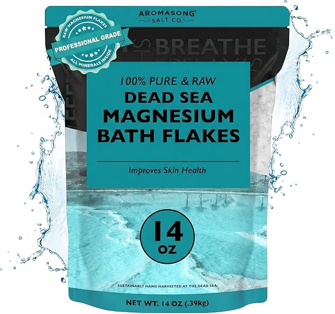 Aromasong Magnesium Flakes from The Dead Sea, 14 OZ. Resealable Pack- Muscle Relaxing Magnesium Chloride Bath Salts Soak.