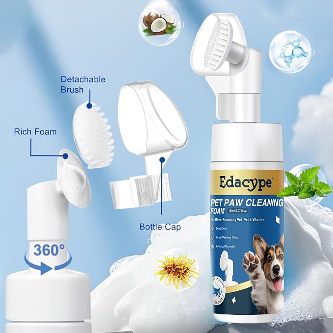 Paw Cleaner for Dogs & Cats, No-Rinse Foaming Pet Foot Washer with Built-in Scrubber Brush for Dirty, Muddy Paws – Suitable for Small, Medium & Large Dogs, Puppies, Kittens
