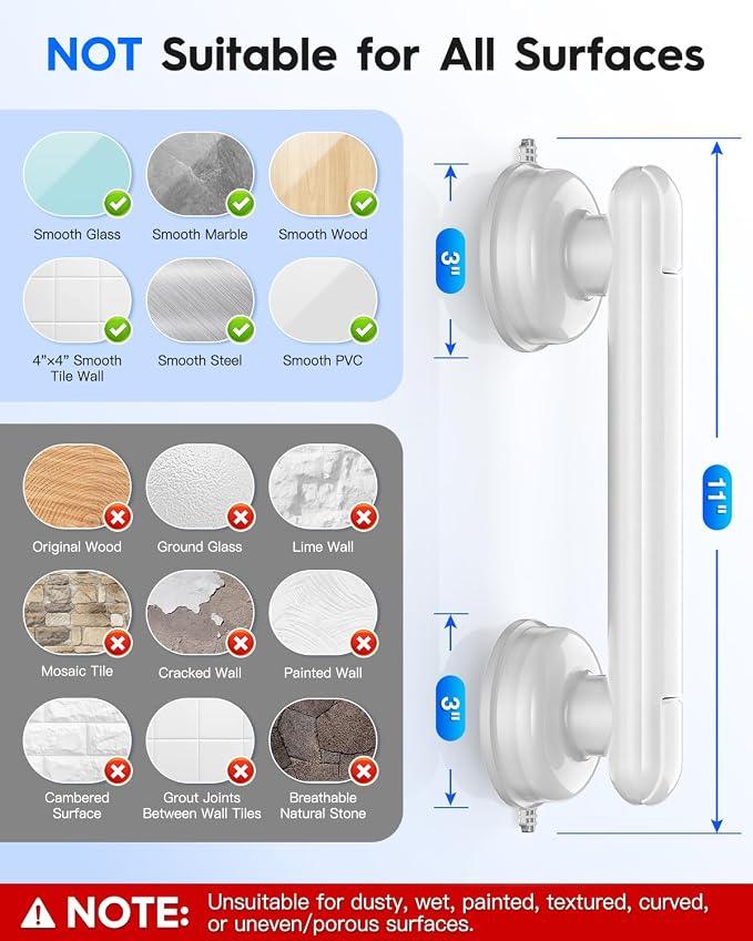 Upgraded 2-Pack Grab Bars for Shower Bathroom Wall, Heavy-Duty Suction Grab Bars Shower Handle Safety for Elderly Seniors Handicap, No Drilling Tool-Free, Easy Removal and Reusable (White)