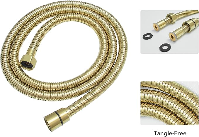 BESy Brass 2 In 1 Function Handheld Shower Head Set High Pressure 7 Inch Shower Head High Flow Hand Shower Wand with 59 Inch Hose, Bracket, Brushed Gold