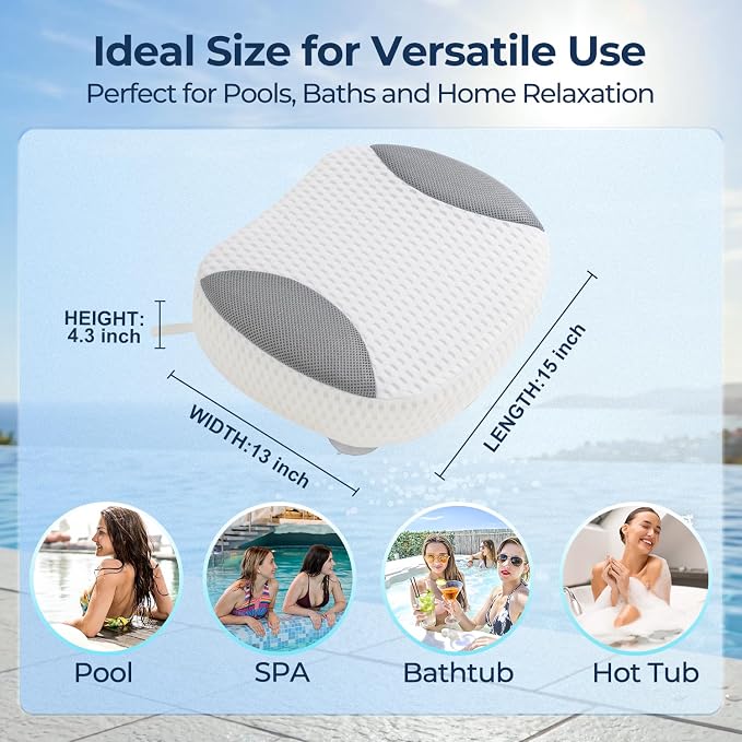 Hot Tub Booster Seat for Adults, 4D Air Mesh Hot Tub Cushion with 6 Strong Non-Slip Suction Cups, Ergonomic Hot Tub Seats, Quick Dry Hot Tub Accessories for Adults Indoor Outdoor, No Zipper Design