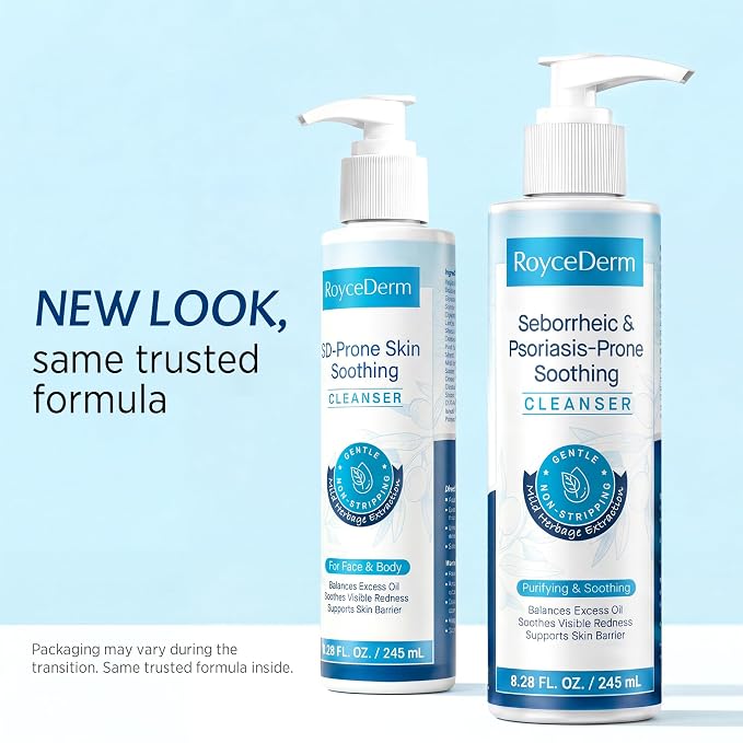 Roycederm Seborrheic Dermatitis Face & Body Wash - Foaming Daily Face Wash for SD-Prone and Psoriasis-Prone, Oily, Flaky, Redness-Prone and Sensitive Skin - Fragrance-Free, 8.45 Fl Oz