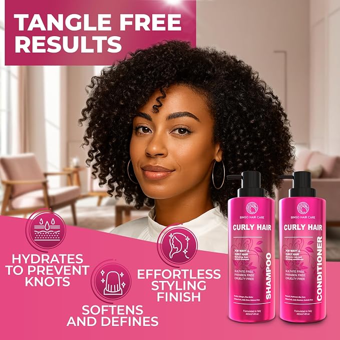 Curly Shampoo and Conditioner Set - Sulfate Free Moisturizing Formula - Deep Treatment for Curly and Permed Hair Women and Men - 14 Fl Oz (Set of 2)