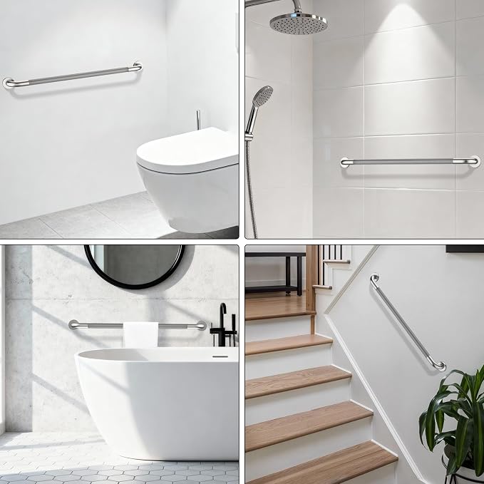 36 Inch Anti-Slip Grab Bar for Shower, ZUEXT Extra Long Stainless Steel Bathroom Safety Handle w/Knurled Grip, Wall Mounted Support Rail for Bathtub, Shower, Toilet Elderly Safety (Brushed Nickel)