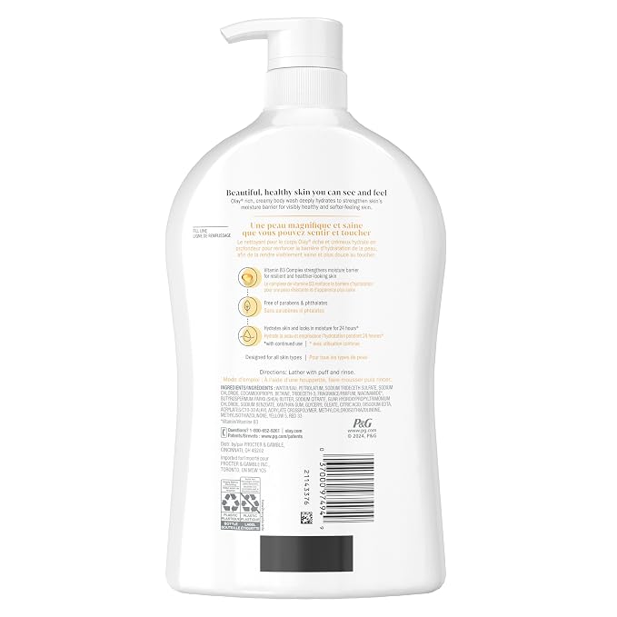 Olay Body Wash for Women, Ultra Moisture, 24hr Moisturizing, Hydrating & Refreshing, B3 Vitamin Complex, Free of Parabens & Phthalates, for All Skin Types, Shea Butter Scent, 33 fl oz