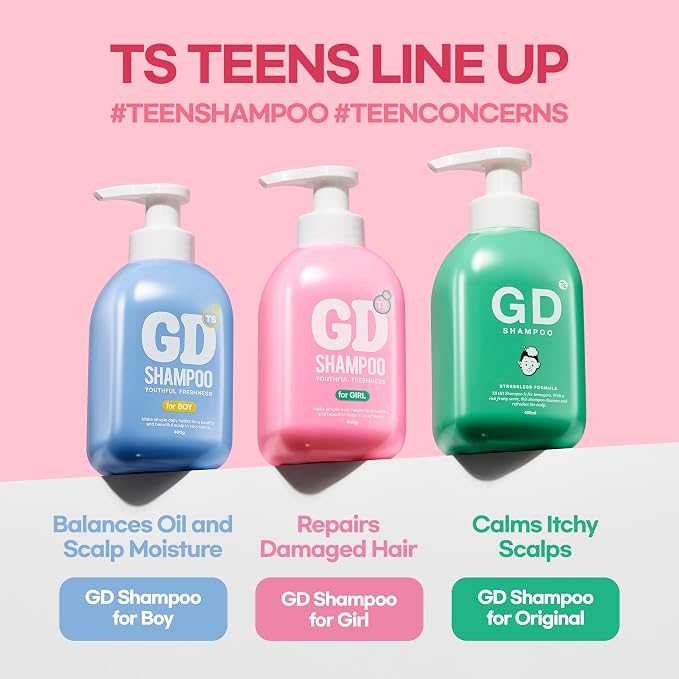 TS GD Shampoo for Girls with Protein for Damaged Dry Hair, Itchy, Flakes and Dry Scalp, Sulfate and Silicone Free Scalp Cleanser for Soft Hair and Odor Care, Korean Hair Care 14.1 fl oz, 400ml