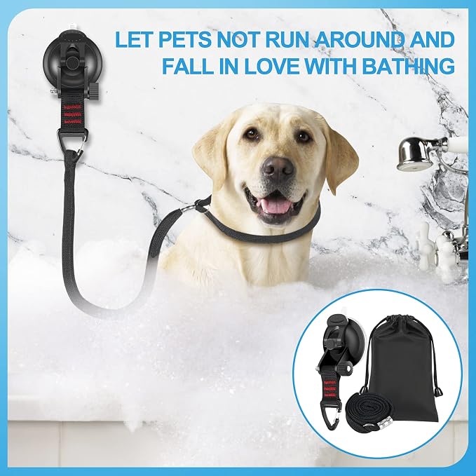 Dog Bathing Tether with Heavy Suction Cup, Dog Grooming Tub Restraint Soft Nylon Leash with Adjustable Collar for Pet Dog Cat Shower and Grooming Red