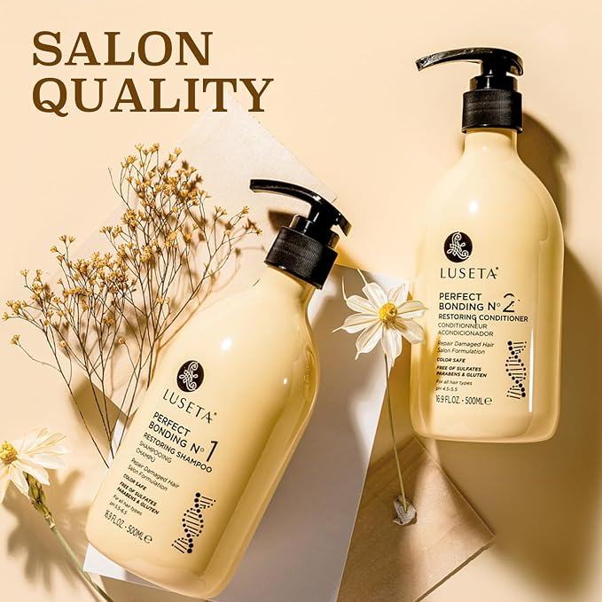 LUSETA Bond Repair & Revitalizing Shampoo and Conditioner Set for Chemically Damaged Hair. Deep Moisture to Smooth Frizz & Add Shine. Strengthens Hair Structure with Rosemary & Marula Oils, 2x16.9 oz