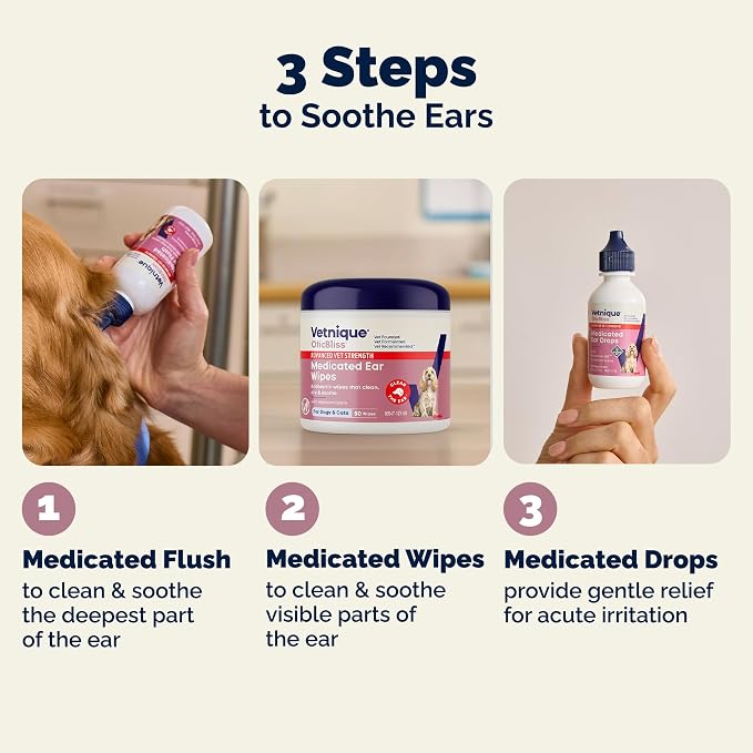 Vetnique Oticbliss Dog Ear Infection Treatment Flush & Ear Cleaner for Dogs & Cats, Antiseptic Antifungal with 0.2% Chlorhexidine and 0.2% Ketoconazole, Medicated Wash for Yeasty Smell, Floppy Ears