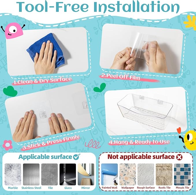 MIUKAA 2 Pack Large Bath Toy Storage Organizer, Clear Bath Toy Holder for Bathtub, Plastic Shower Toy Holder, Fast Drainage, No Drilling Required, Easy to Install