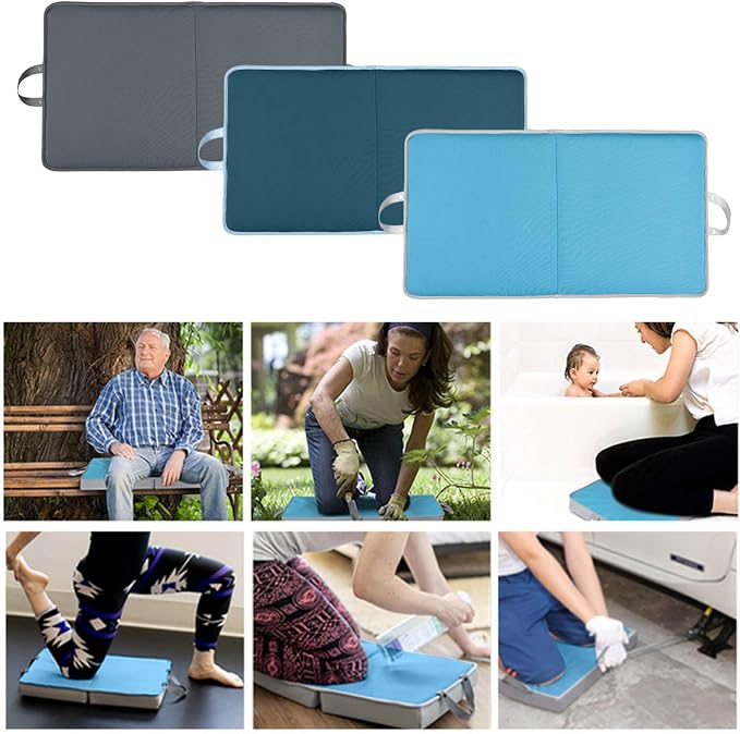 Folding Extra Thick Foam Garden Kneeling Pad, 4.5cm Memory Foam Lightweight & Portable with Handles for Gardening Yoga Bath Kneeler Pad Seat Cushion Indoor & Outdoor Support for Men Women (Grey)