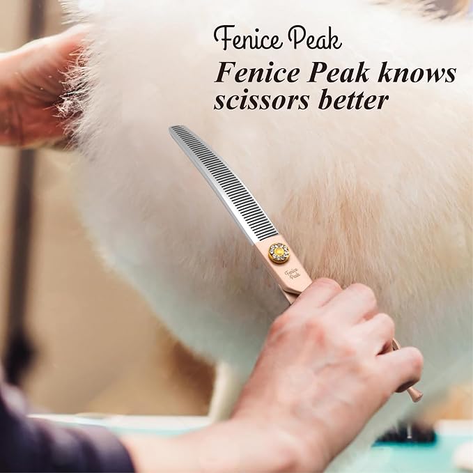 Professional Curved Thinner Dog Grooming Scissors 7.0'' Rose Gold Thinning Shears Extremely Sharp Blades 440C Stainless Steel Thinning Shears Durable Smooth Fine Cut for Dogs and Cats.