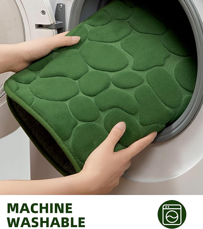 YIHOUSE Memory Foam Bath Mat Cobblestone Bathroom Rugs Super Water Absorbent Bath Mats for Bathroom Machine Washable Bath Rugs(20 x 32,Green)